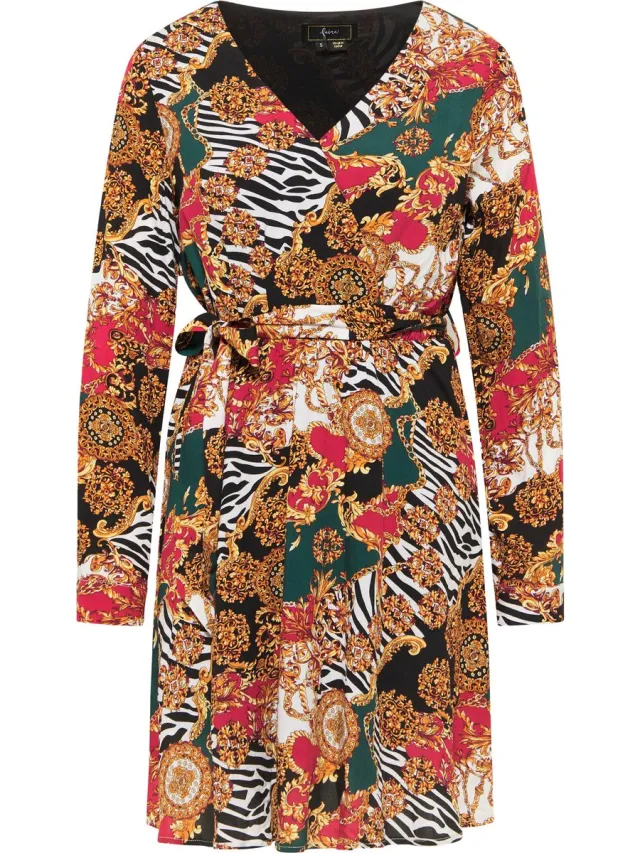 Faina midi-jurk Rood Veelkleurig