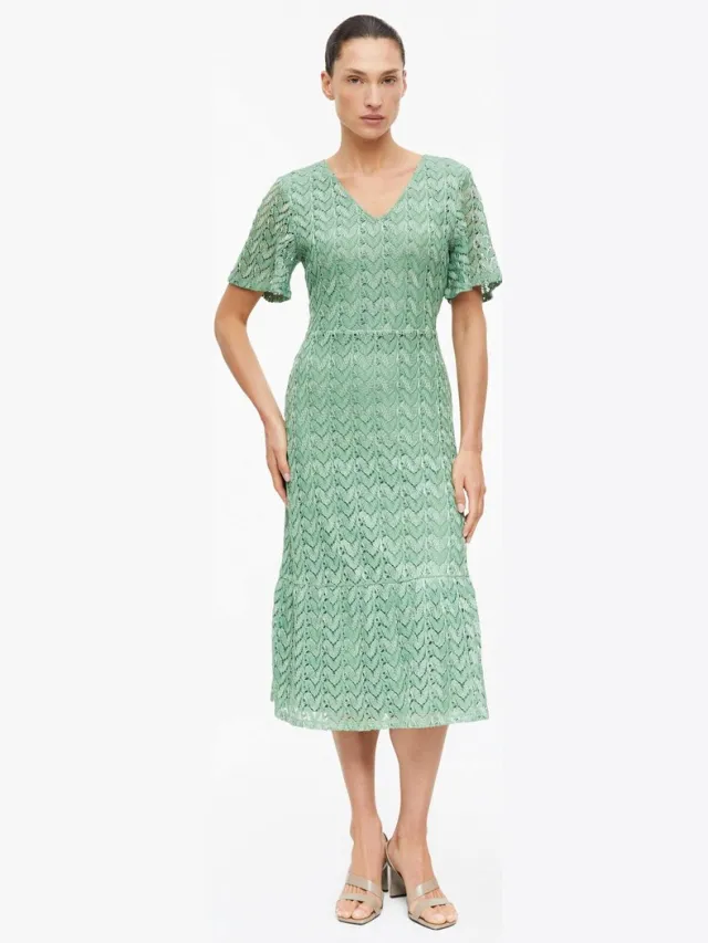S.Oliver female - Midi-jurk met glittergaren en ajourpatroon groen