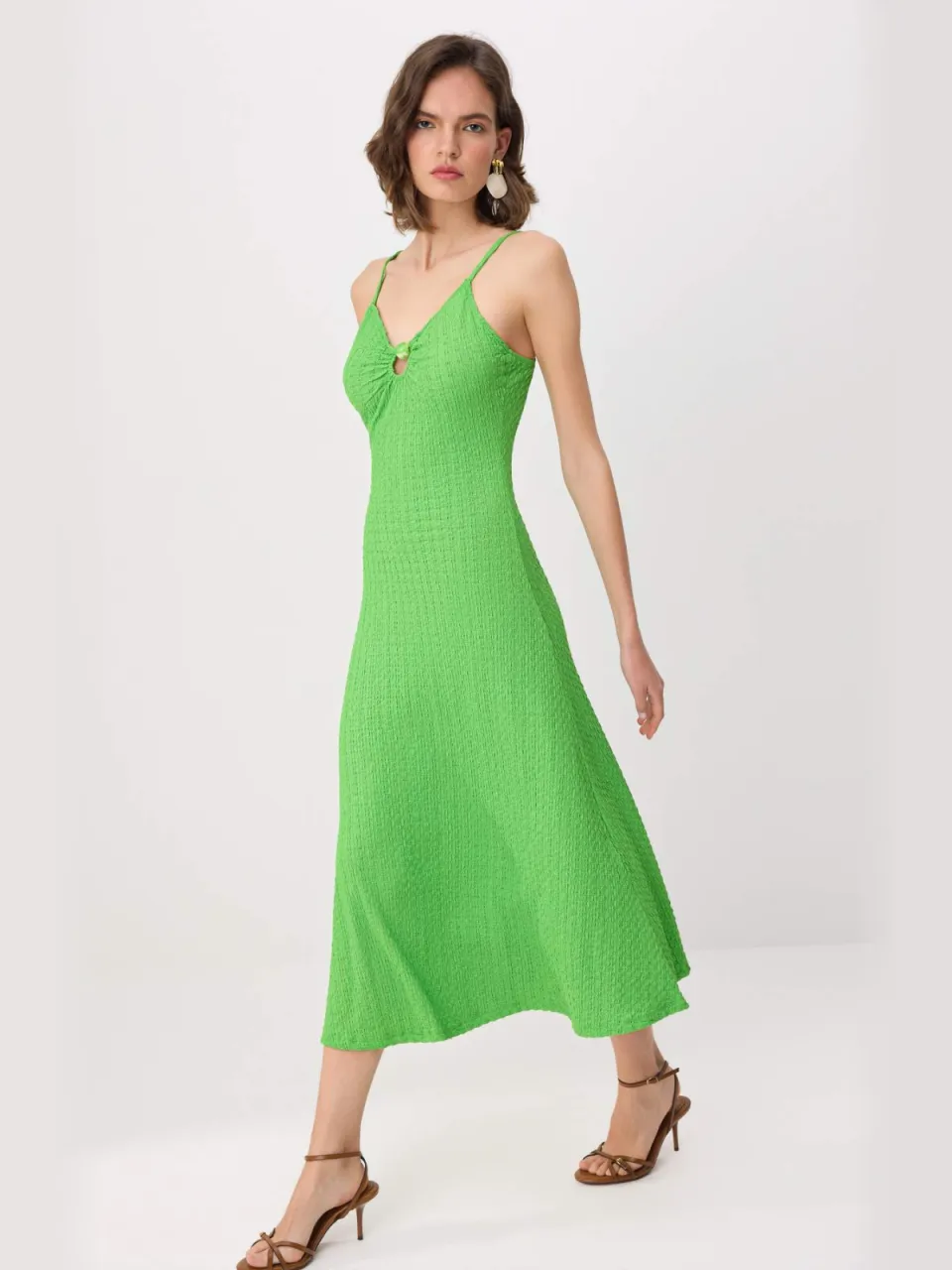 Trendyol TRENDYOLMİLLA Dames Groen Effen Maxi Mouwloos Bodycon Jurken