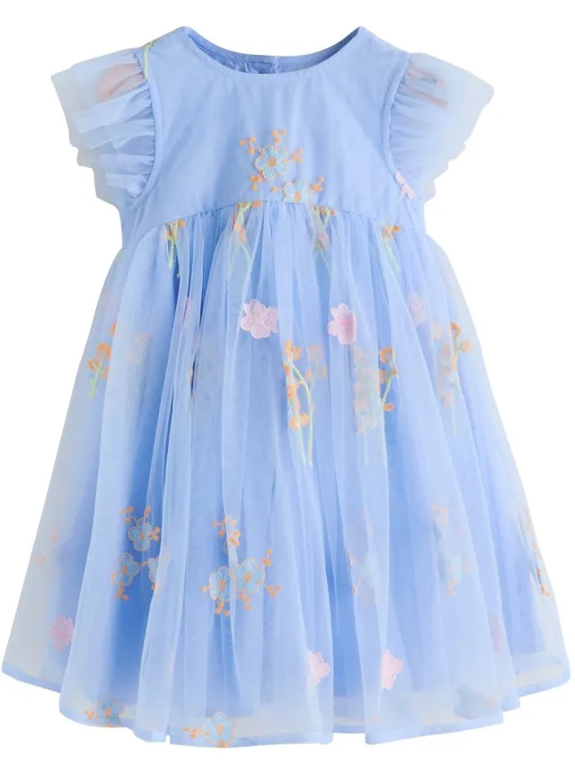 Next Meisjes - Geborduurde jurk met inzetstukken - Blauw Blue