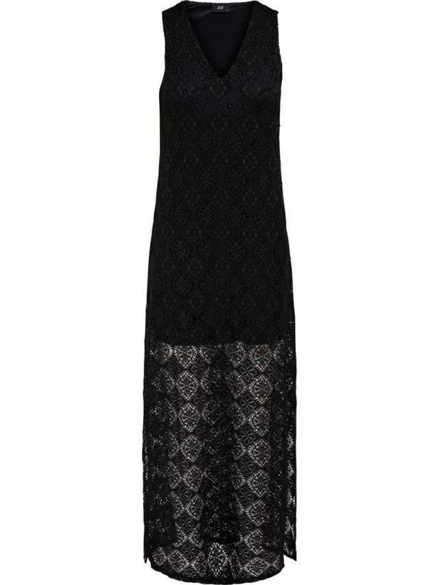 JDY JDYEVA S/L LONG V NECK DRESS JRS DIA - Dames - Maxi jurken Black