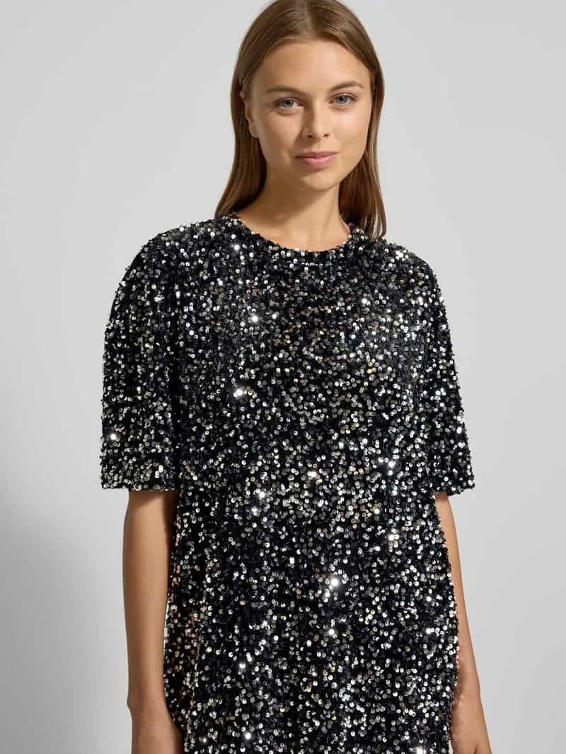 Jake*s Casual Mini-jurk met pailletten en ronde hals zwart, foto 4
