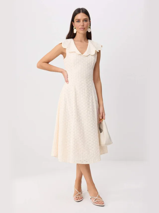 Trendyol TRENDYOLMİLLA Dames Wit Effen Midi Mouwloos A-lijn Jurken
