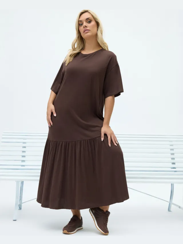 Yours Chocoladebruine Maxijurk Met Lage Taille, foto 2