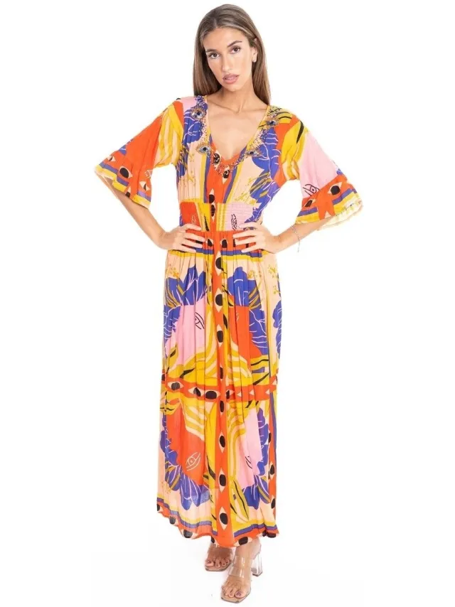 Isla Bonita By Sigris Lange Jurk Isla Bonita By Sigris Lange Midi-Jurk Oranje