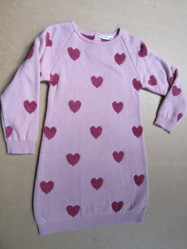Noukie's jurk , gebreid rose hartjes 3 jaar 98 oud rose