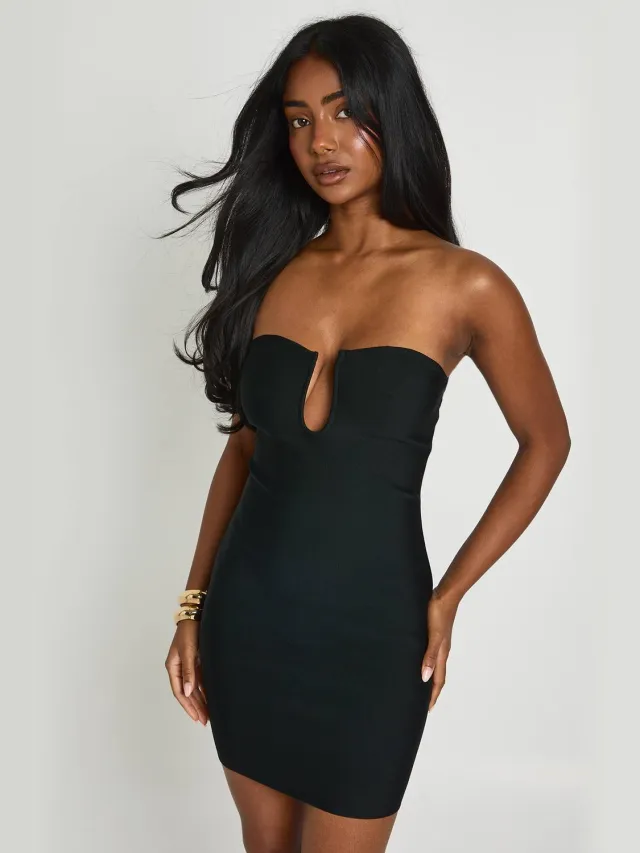 boohoo Dames Premium Bandage Bandeau Mini Jurk Zwart