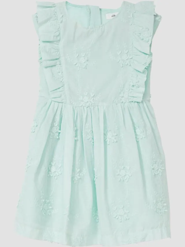 S.Oliver female - Korte jurk met kapmouwtjes en bloemenborduursel licht turquoise