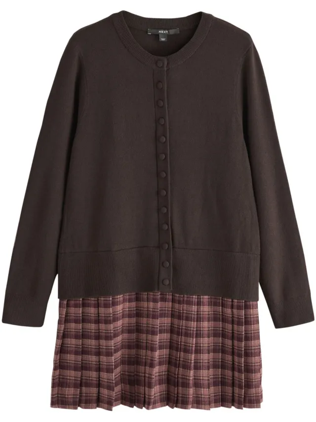 Next Dames - Petite 2-in-1 mini-jurk en vest met lange mouwen - Petite - Bruin Chocolate Brown