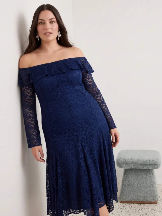 Trendyol Curve Dames Donkerblauw Effen Maxi Lang A-lijn Grote maten Jurk Marineblauw/Blauw