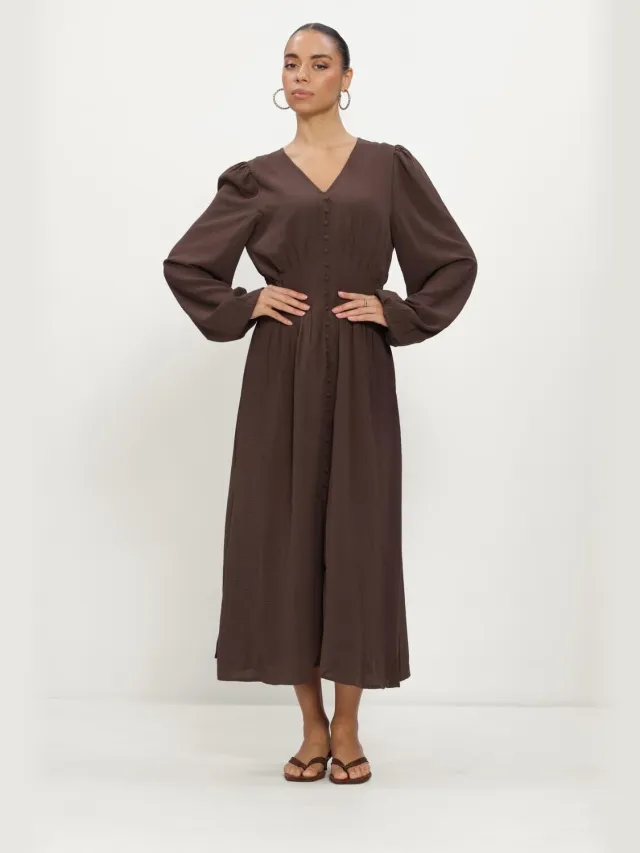 NEO NOIR Dames Jurken Annelie Solid Crepe Dress - Bruin