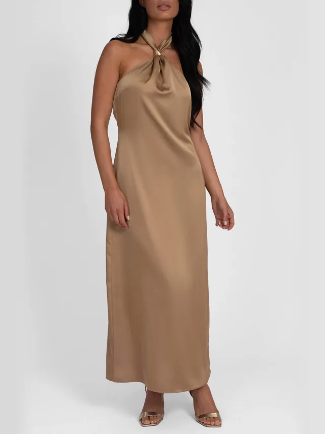 Nikkie satijnen maxi jurk champagne