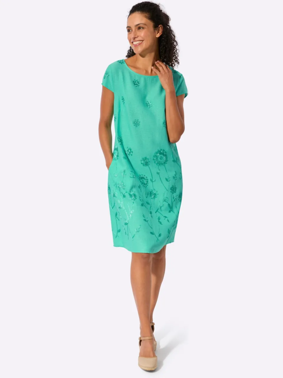 Geweven jurk blauwgroen