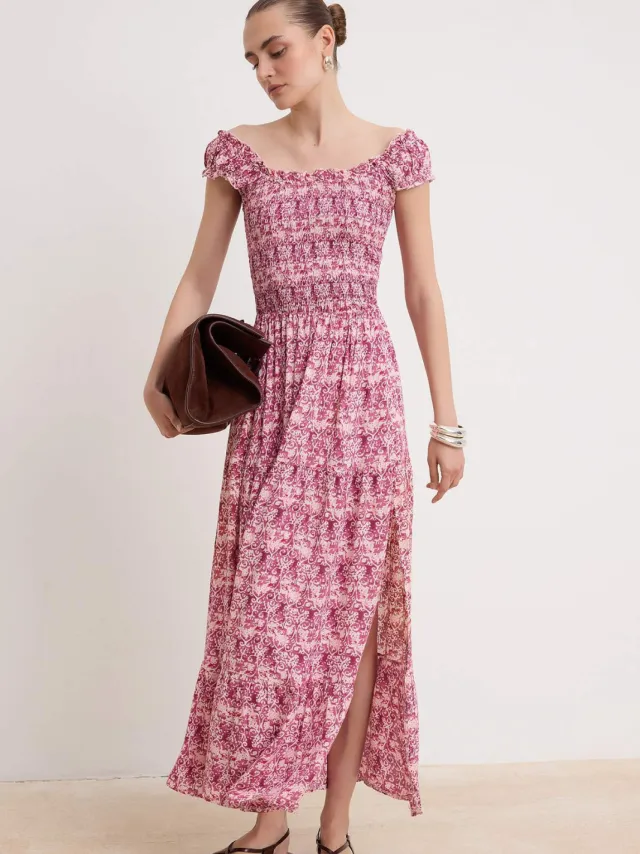 Trendyol TRENDYOLMİLLA Dames Roze Paisley Midi Mouwloos Recht Jurken