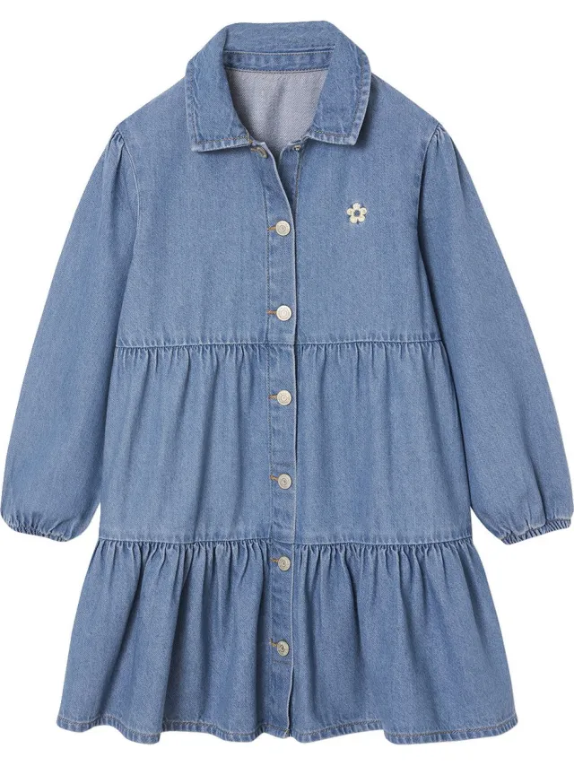 vertbaudet Jurk van lichtgewicht denim voor meisjes middenblauw