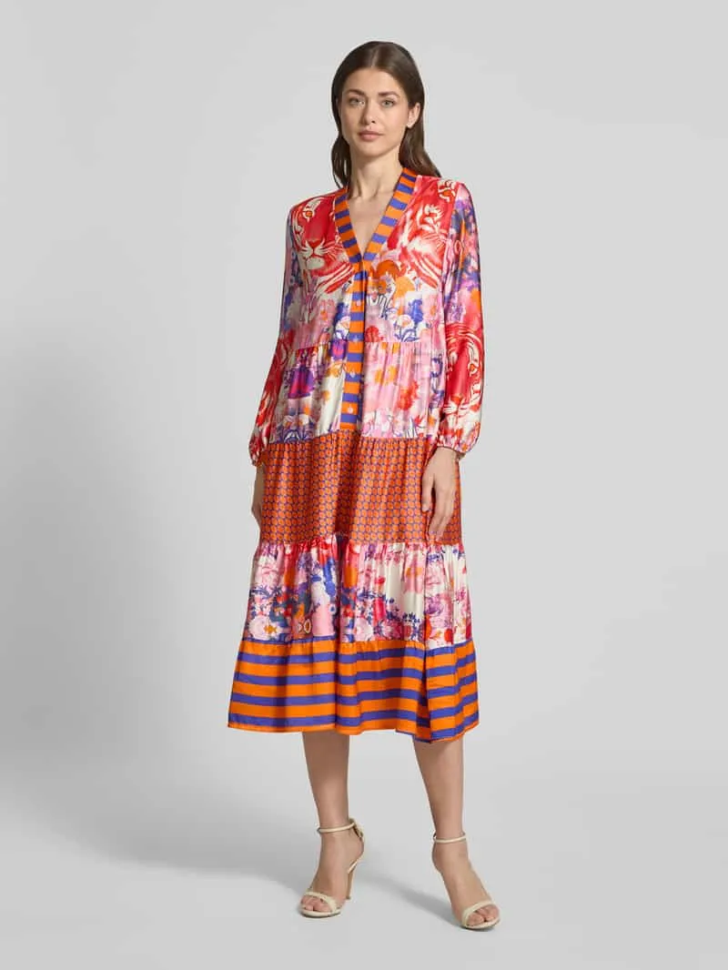 miss goodlife midi-jurk van viscose met V-hals model 'Wild Flower' Rood