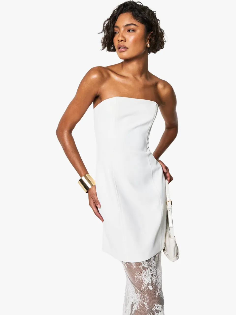 boohoo Dames Lange 2-in-1 Kanten Fit and Flare Maxi-jurk wit, foto 2