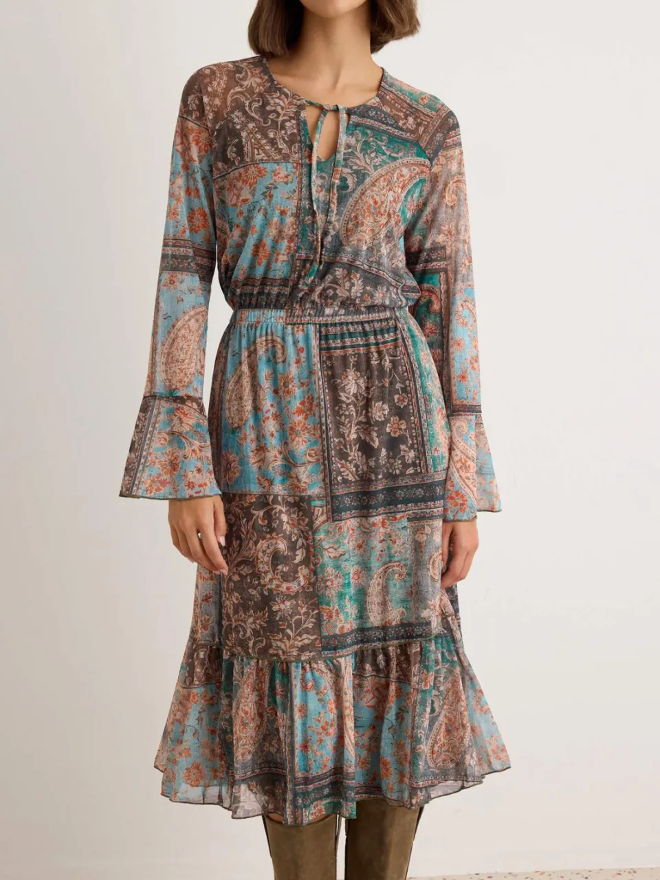 Trendyol TRENDYOLMİLLA Dames Meerkleurig Abstract Midi Lang Casual Skater Jurken veelkleurig, foto 2