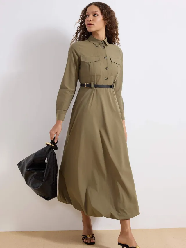 Turkishsouq Dames platte maxi lange casual/dagelijkse skater hijab jurk Kaki