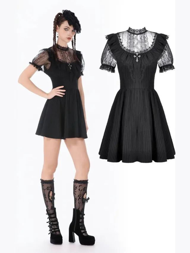 Dark In Love Dark LaceFramed Silhouette Korte jurk - XS - Zwart