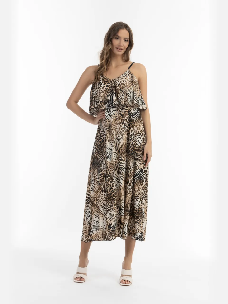 Faina Maxi-jurk met dierenprint Dames beige