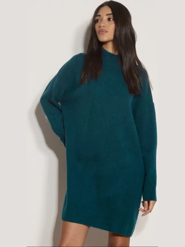 Apricot Zachte oversized trui-minijurk Teal
