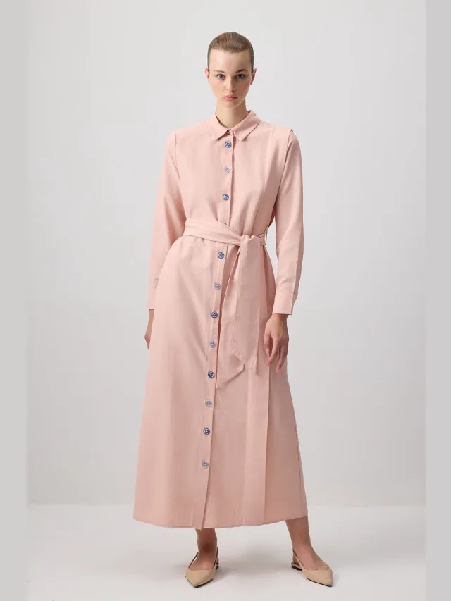 TOUCHÉ PRIVÉ Poplin blousejurk met ceintuur - Babyroze - Dames