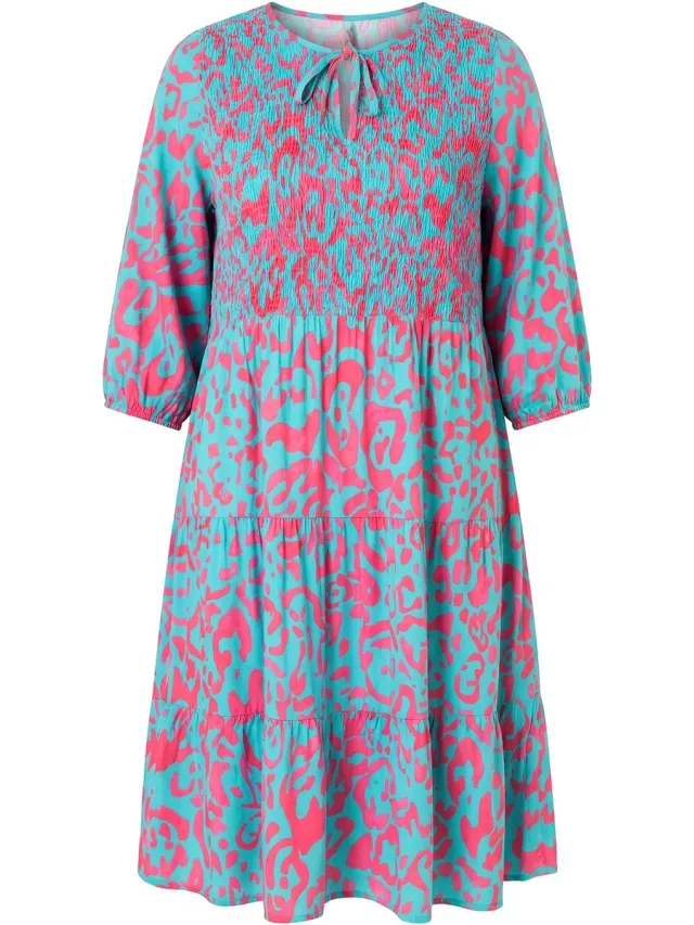 Angel of Style Dames - Gesmokte jurk A-lijn midilengte viscose - Pastelgroen