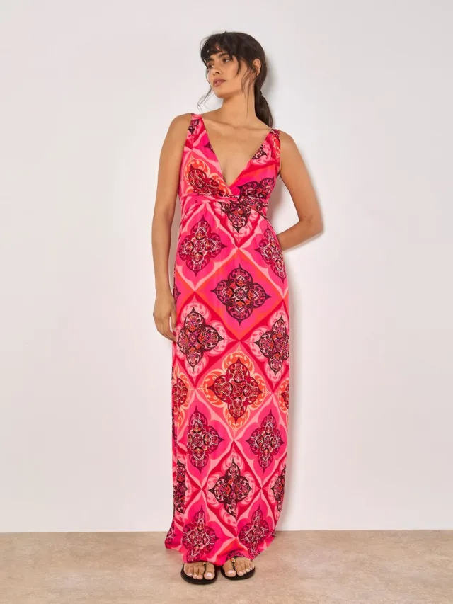 Apricot Maxi-jurk van jersey met tegelprint Rood