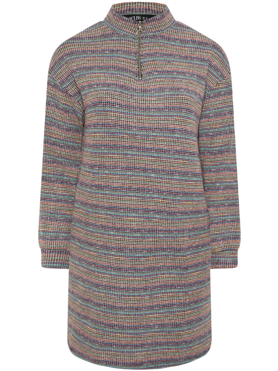 Yours Blauwe Geribbelde Kwart Rits Jumper Jurk-52, foto 4