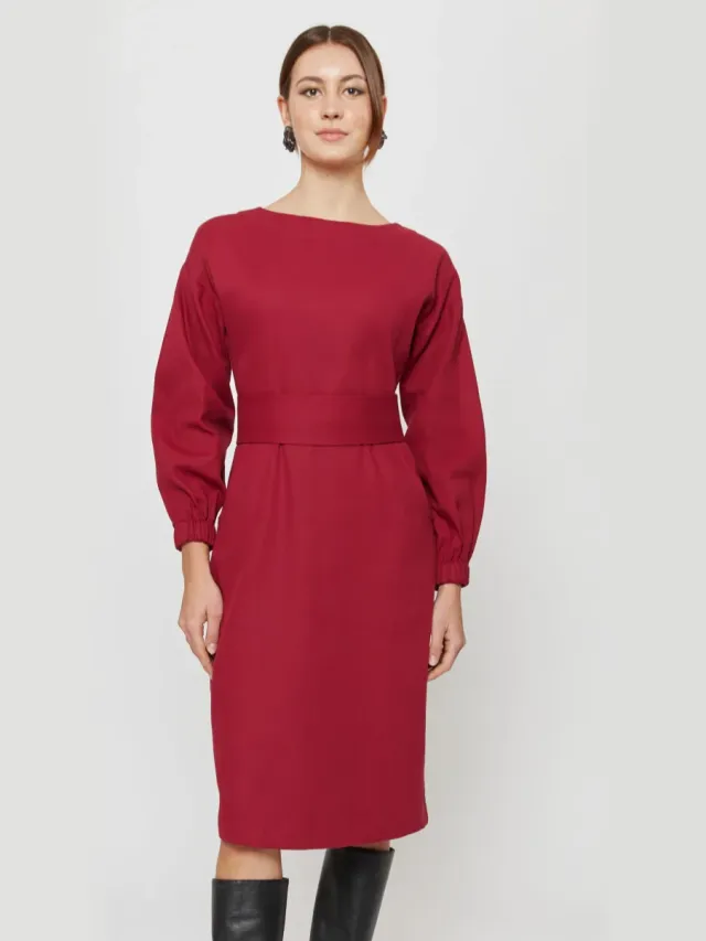 AYANI dames vegan Midi Jurk Stefanie Rood Bordeaux Donkerrood