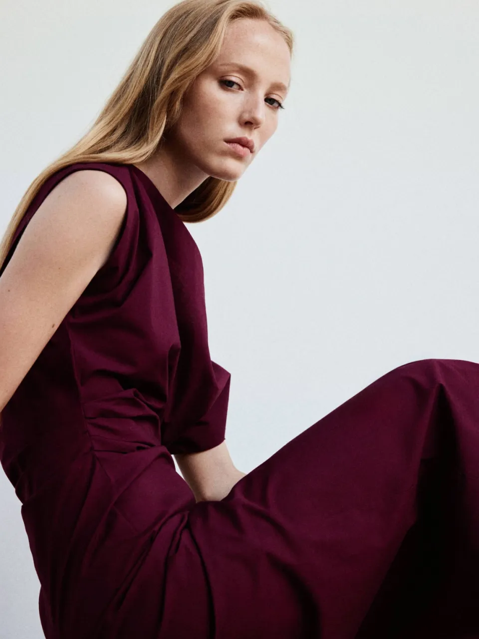 Mango off shoulder midi jurk - donkerrood, foto 5