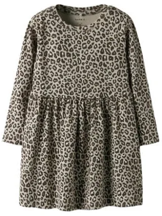 NAME IT MINI midi jurk panterprint lichtgroen lichtgroen/zwart