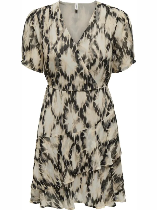 Only ONLELENA LIFE S/S SHORT WRAP DRESS PTM Dames Jurk Black;Bali Tie Dye