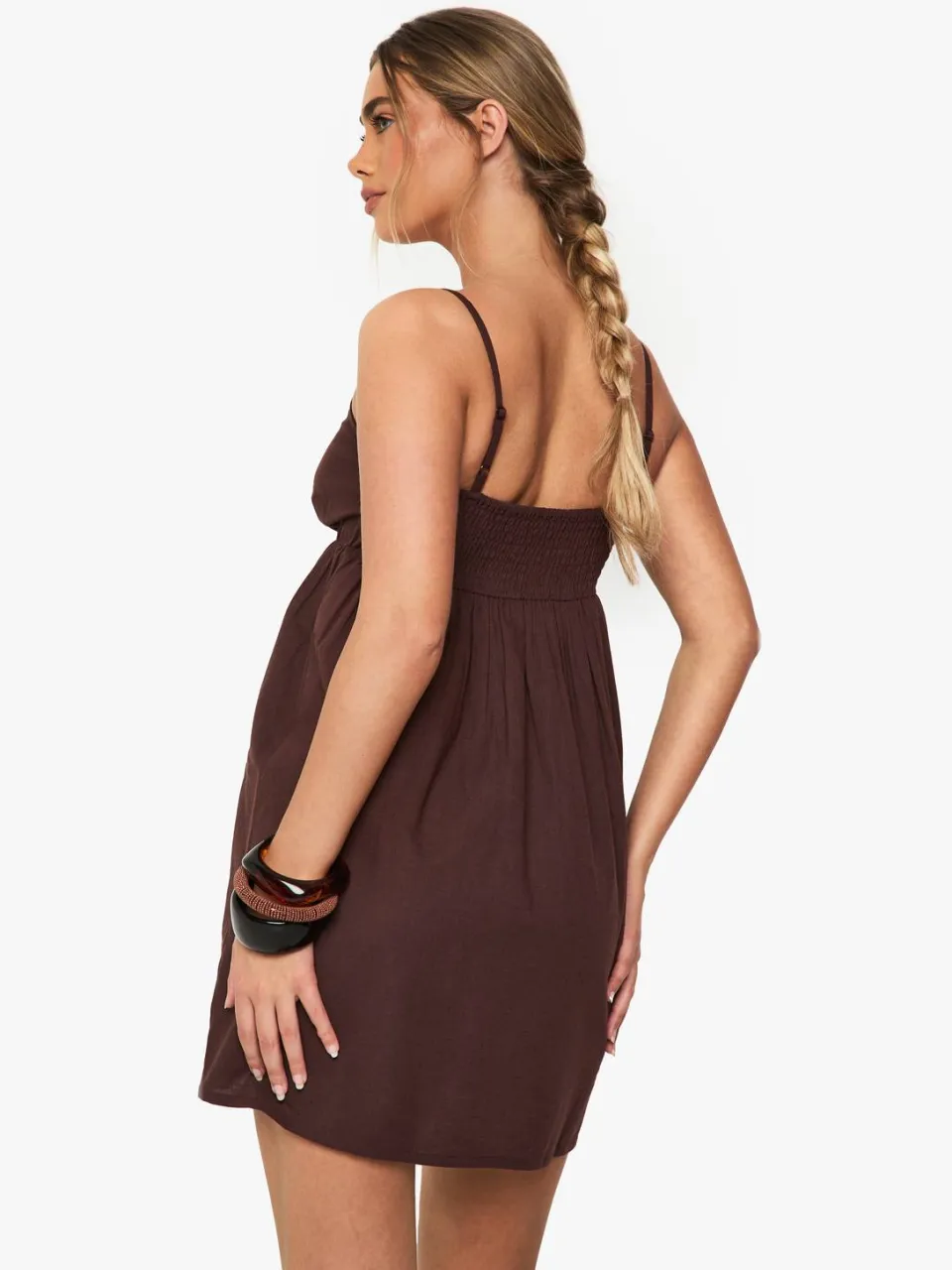 boohoo Dames Linnenlook Cami Swing Mini Jurk chocoladebruin, foto 2