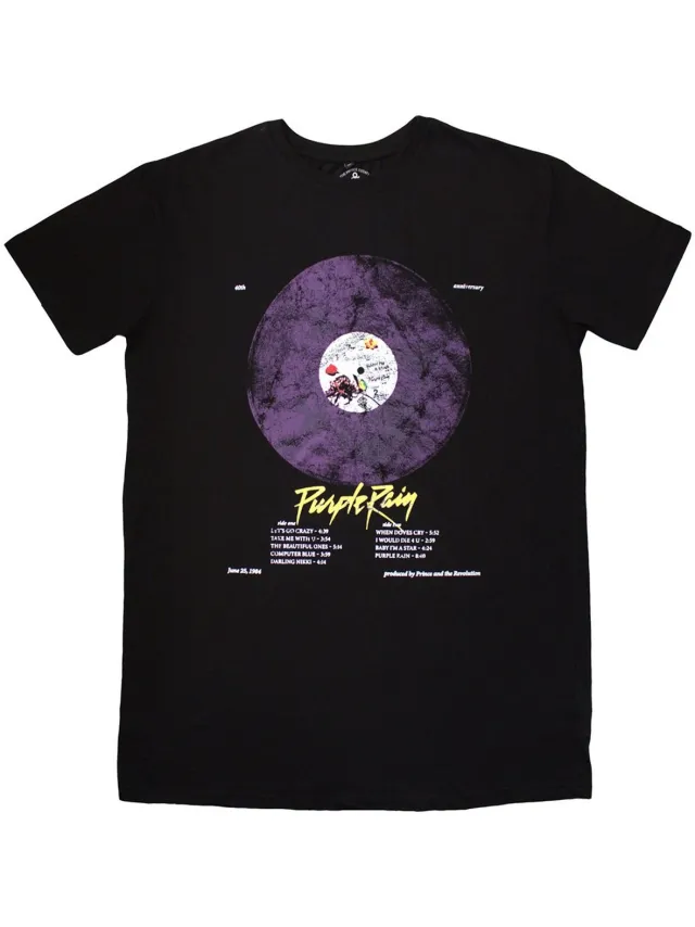 Prince Purple Rain Disc T-shirtjurk - 2XL - Zwart