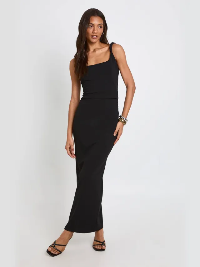 boohoo Dames Lange Jersey Crepe Midaxi Jurk Met Gedraaide Bandjes Zwart