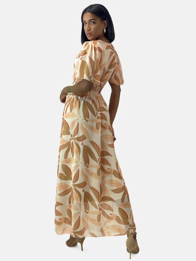 Elara Zomerse maxi-jurk met V-hals Crème