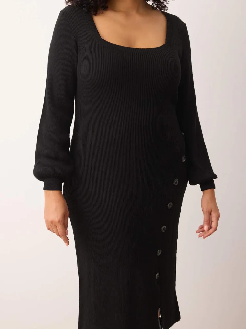 Trendyol Curve Dames Zwart Effen Midi Lang Casual Bodycon Grote maten Jurk, foto 2