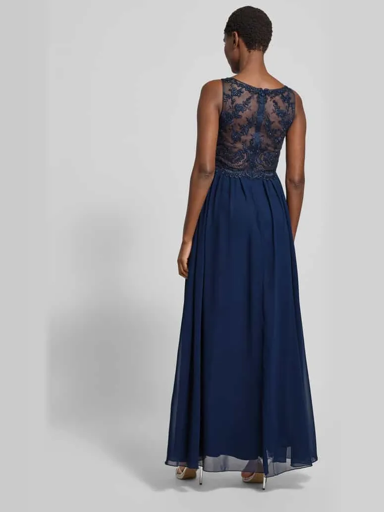 Laona Avondjurk met sierstenen en florale borduursels donkerblauw, foto 3
