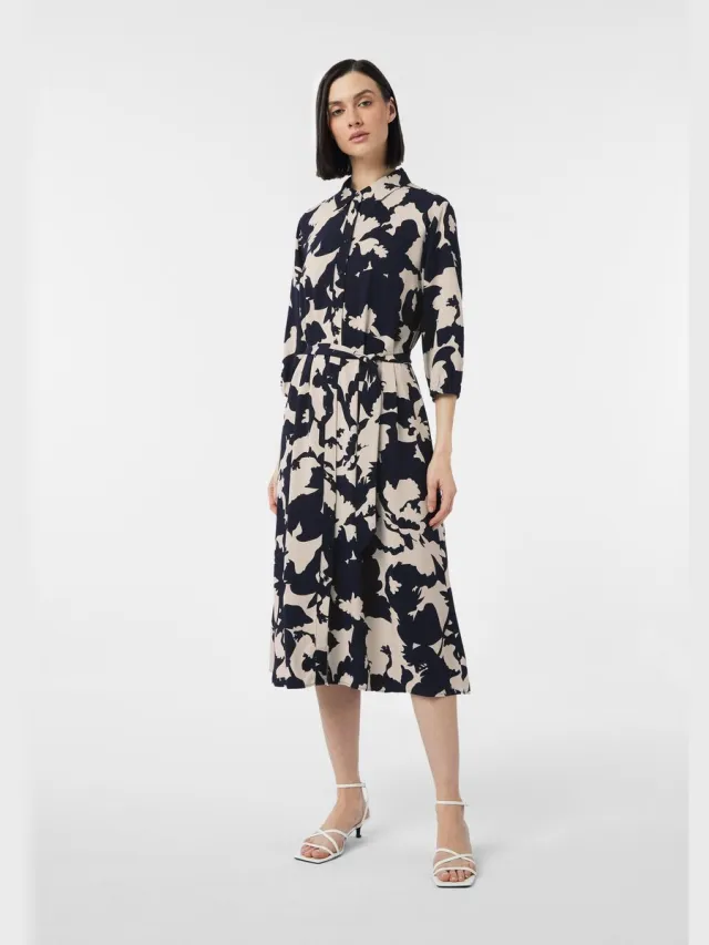 Comma female - Overhemdjurk in midilengte met bindceintuur navy