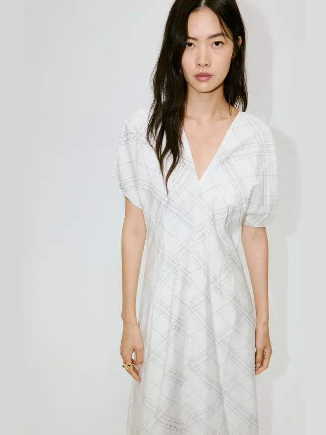 Mango geruite midi jurk - ecru Ecru/zwart