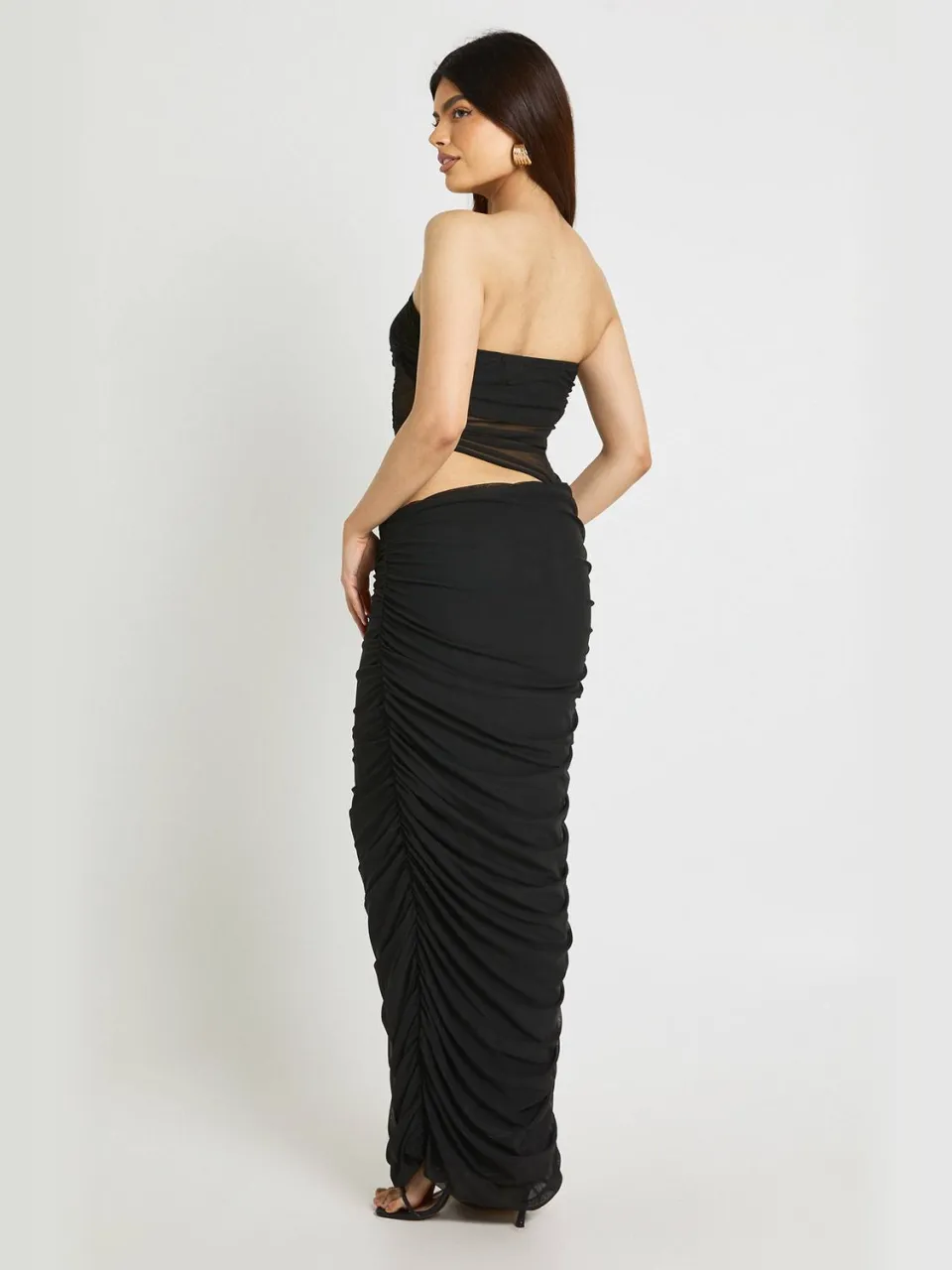 boohoo Dames Bandeau Drape Rok Mesh Maxi Jurk zwart, foto 2