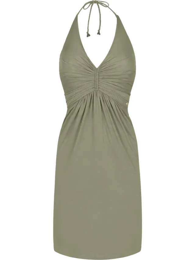 Chic by Lirette Korte halter jurk Natural - Zeegroen