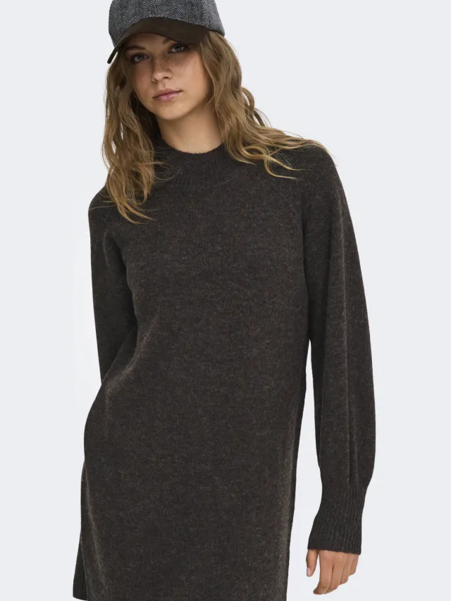 Only gebreide midi jurk met wol - grijs