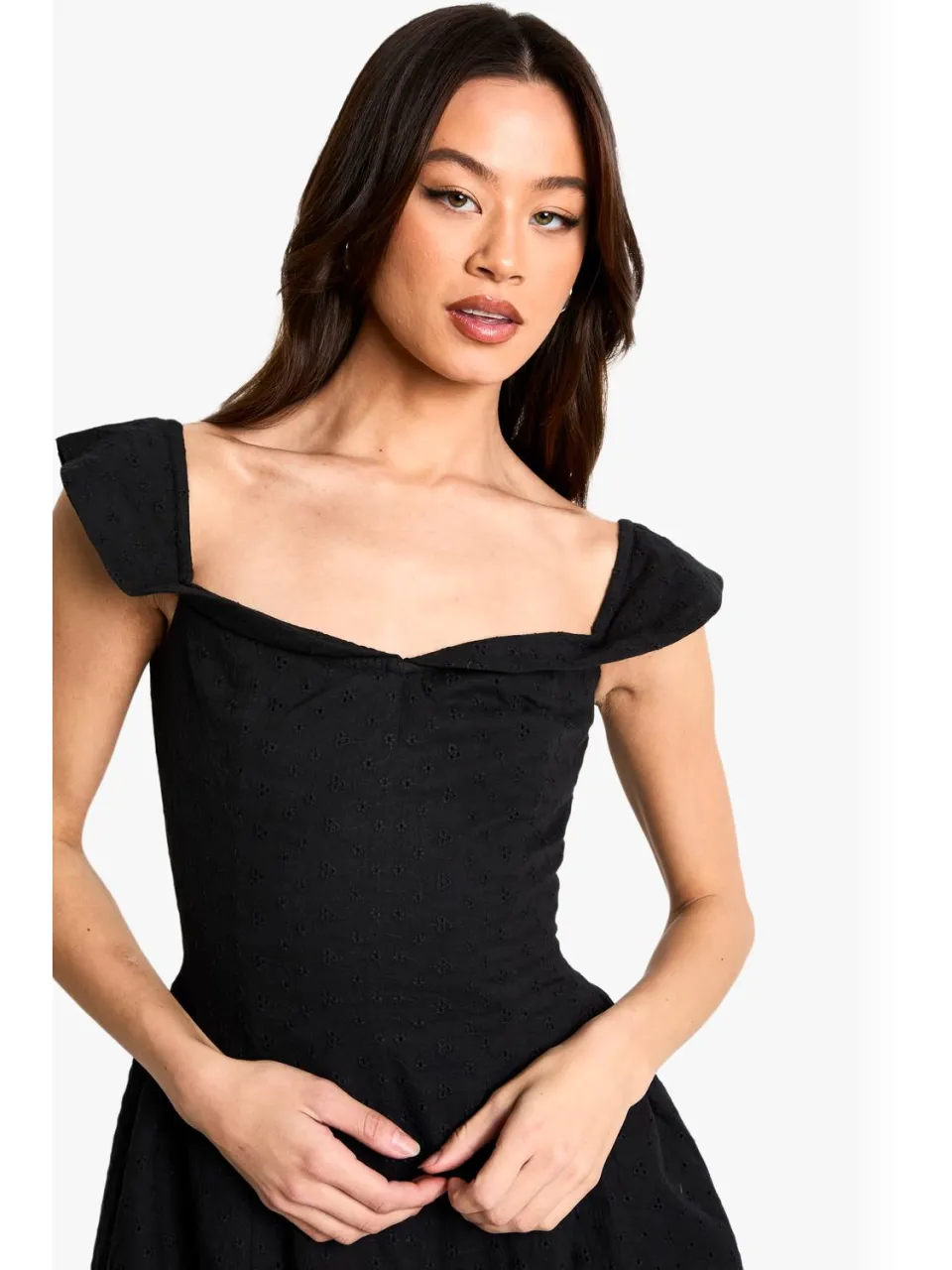 boohoo Dames Hoge Broderie Gestructureerde Skater Jurk zwart, foto 3