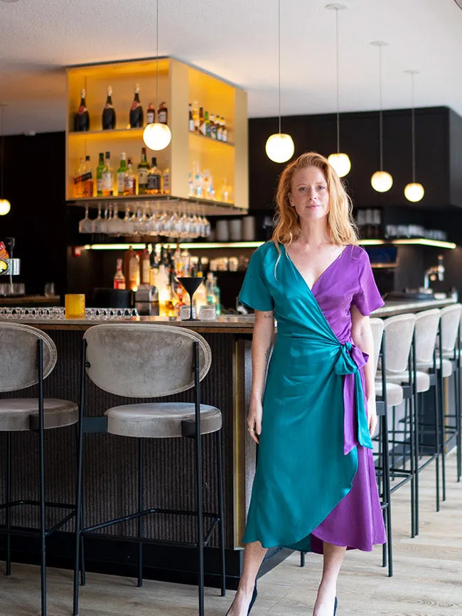 Sophie Stone dames vegan Wikkeljurk Party Dress Duo Paars Turquoise, foto 2
