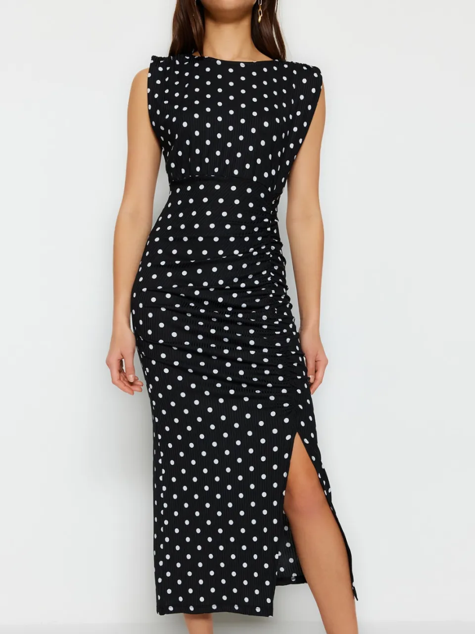 Trendyol TRENDYOLMİLLA Dames Zwart Stippen Maxi Mouwloos Casual Bodycon Jurken