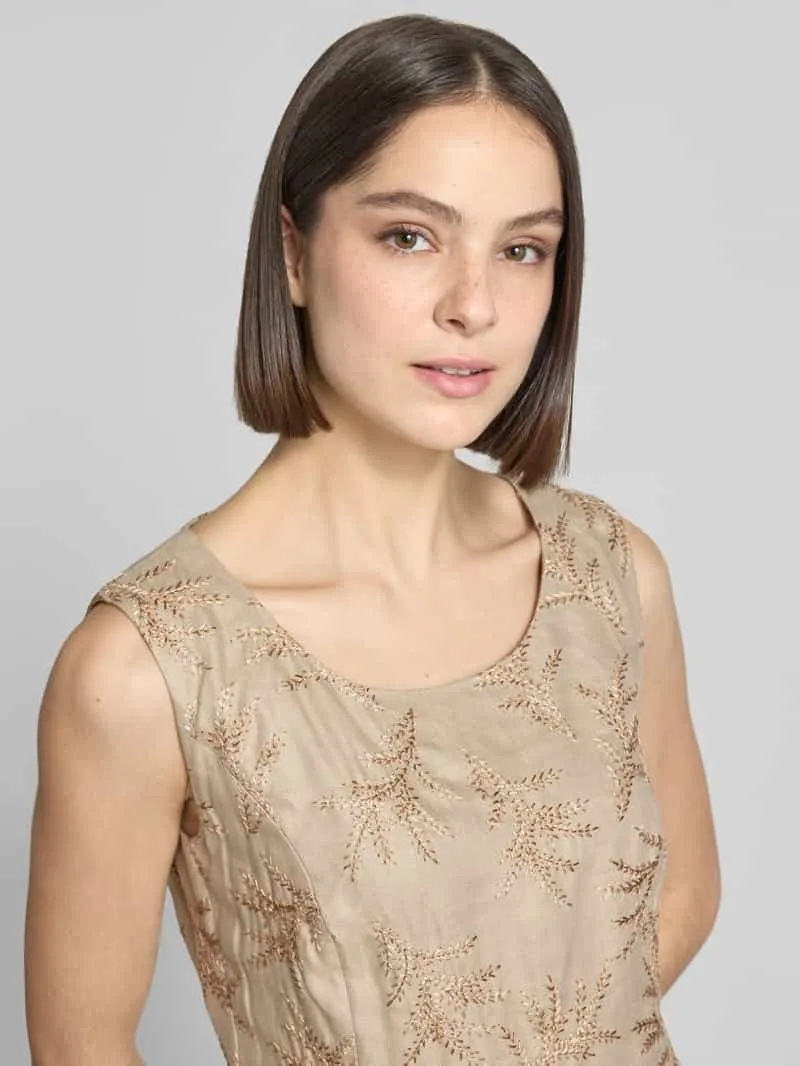 White Label Knie-lange kokerjurk met stitchings cognac, foto 4