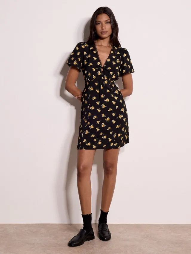 Apricot Vintage mini-theejurk met bloemenprint Zwart